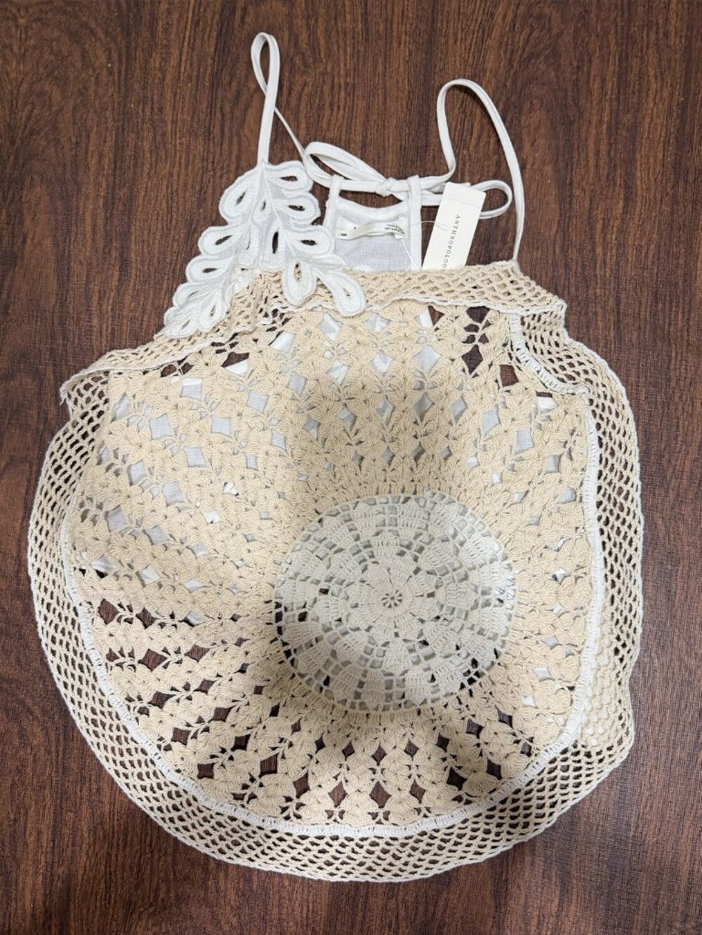 By Anthropologie Pieced Crochet Sweater Tank Ivory XXS - Picture 9 of 14